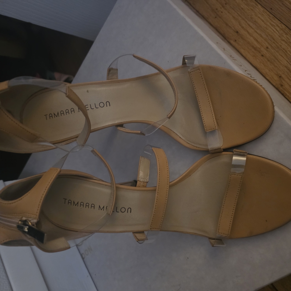 Tamara Mellon Frontline Tan Strappy Sandals